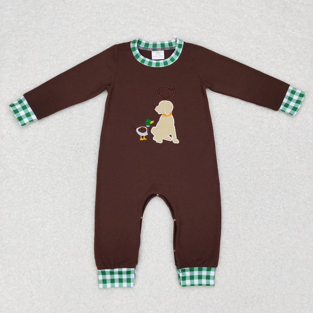 USA Shop Baby Boys Infant Long Sleeves Embroidery Dog Duck Hunting Romper