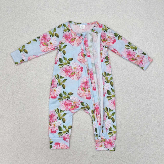 USA Shop Baby Girls Infant Long Sleeves Flower Ruffle Zipper Bamboo Romper
