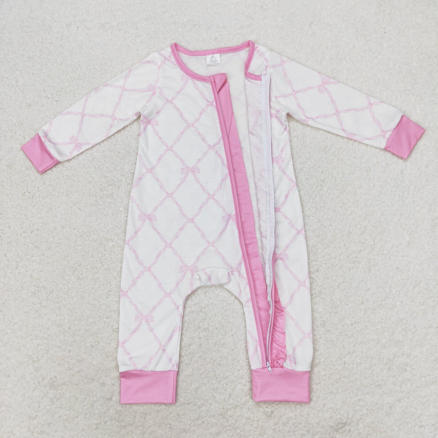 USA Shop Baby Girls Long Sleeves Pink Bows Ruffle Zipper Bamboo Romper