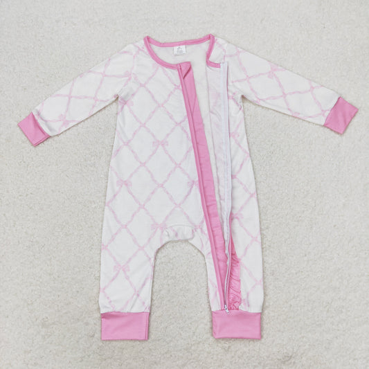 USA Shop Baby Girls Long Sleeves Pink Bows Ruffle Zipper Bamboo Romper
