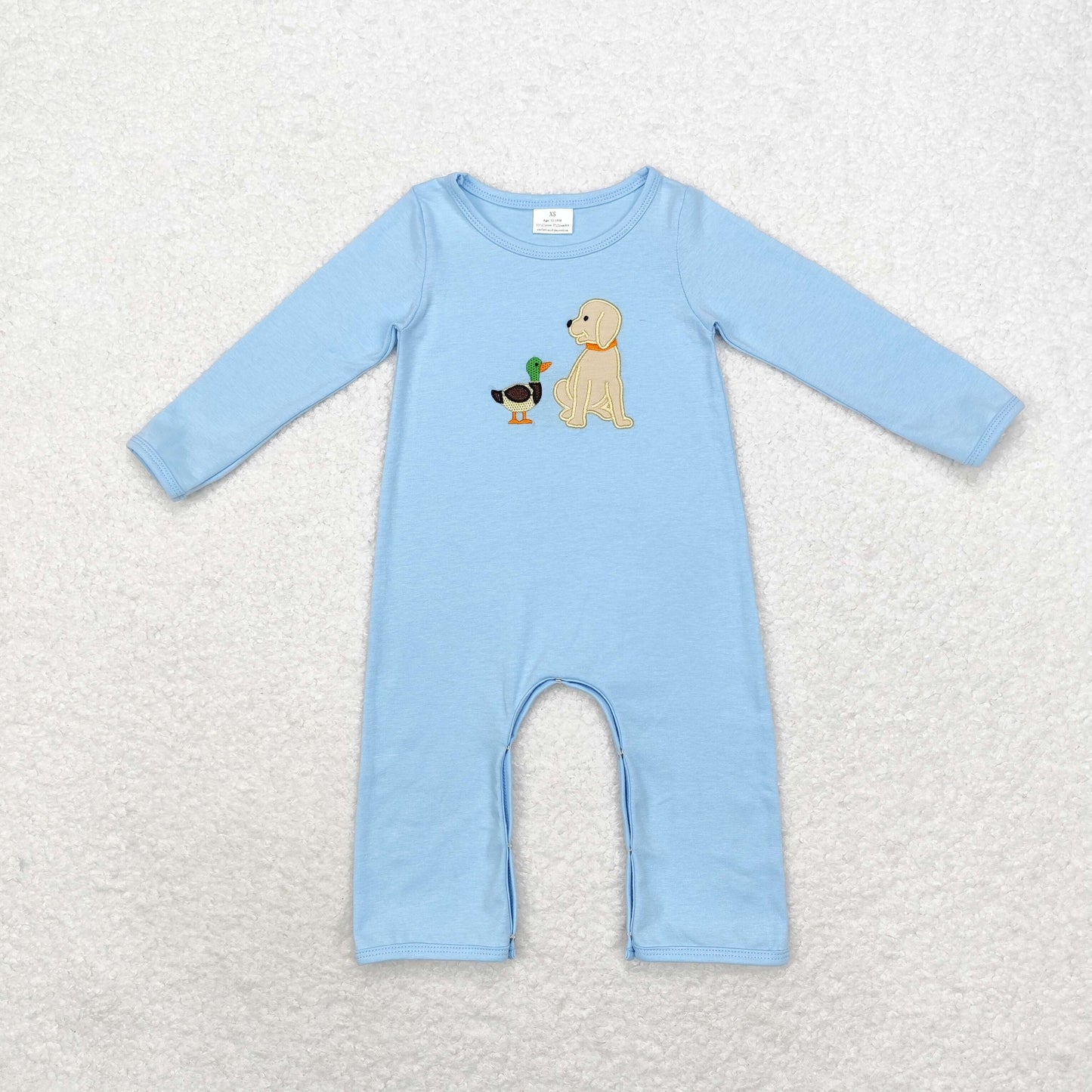USA Shop Baby Boys Infant Long Sleeves Embroidery Dog Duck Blue Romper