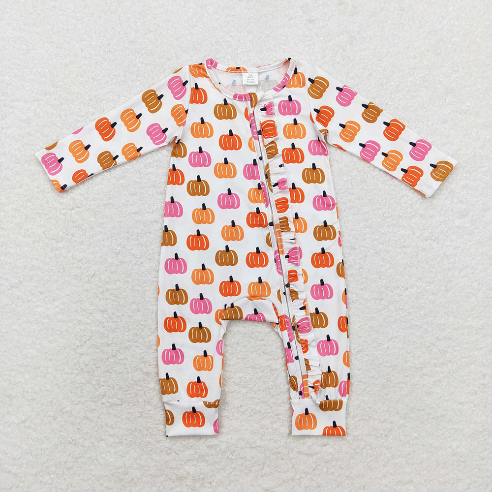 Baby Boy Girl Infant Long Sleeves Pumpkins Zipper Fall Romper Sibling Clothes