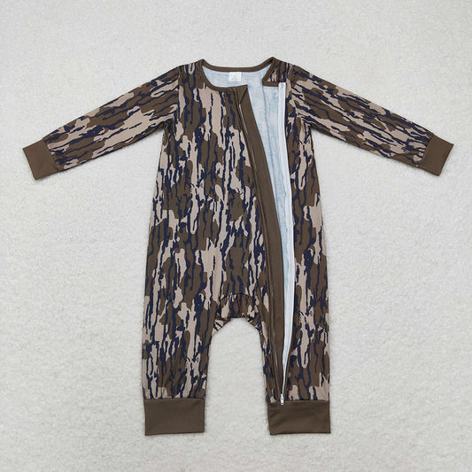USA Shop Baby Boys Infant Long Sleeves Olive Camo Two-way Zipper Bamboo Romper