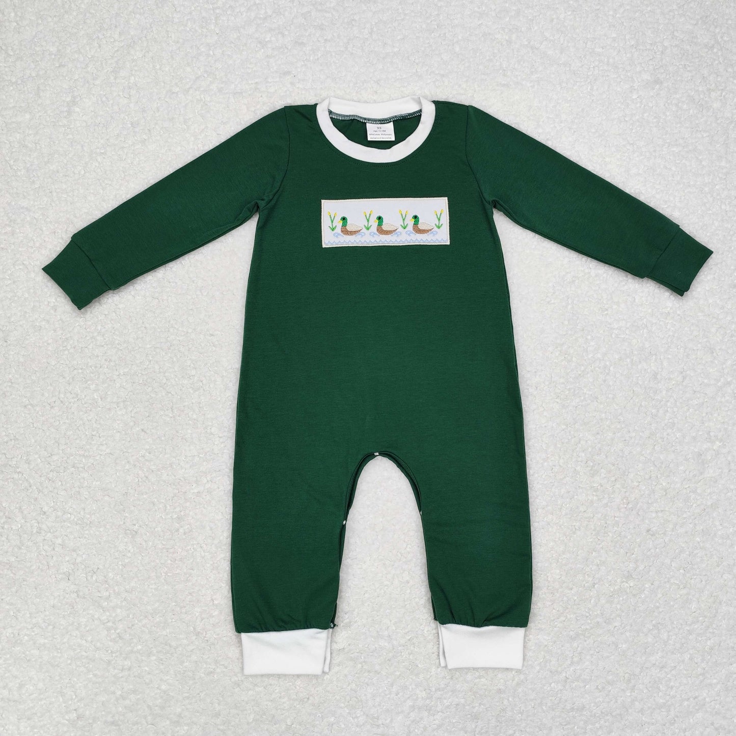 USA Shop Baby Boys Infant Long Sleeves Embroidery Ducks Green Romper