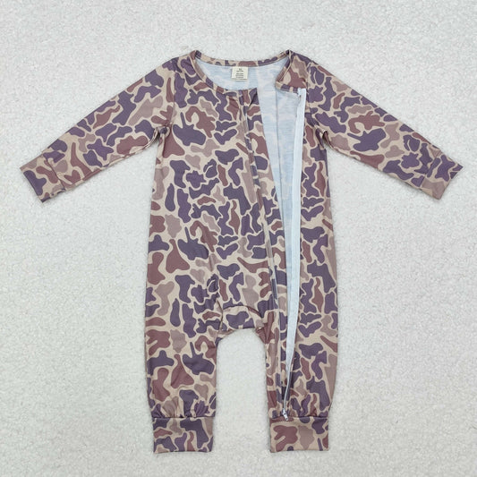 USA Shop Baby Boys Infant Long Sleeves Khaki Camo Zipper Bamboo Romper