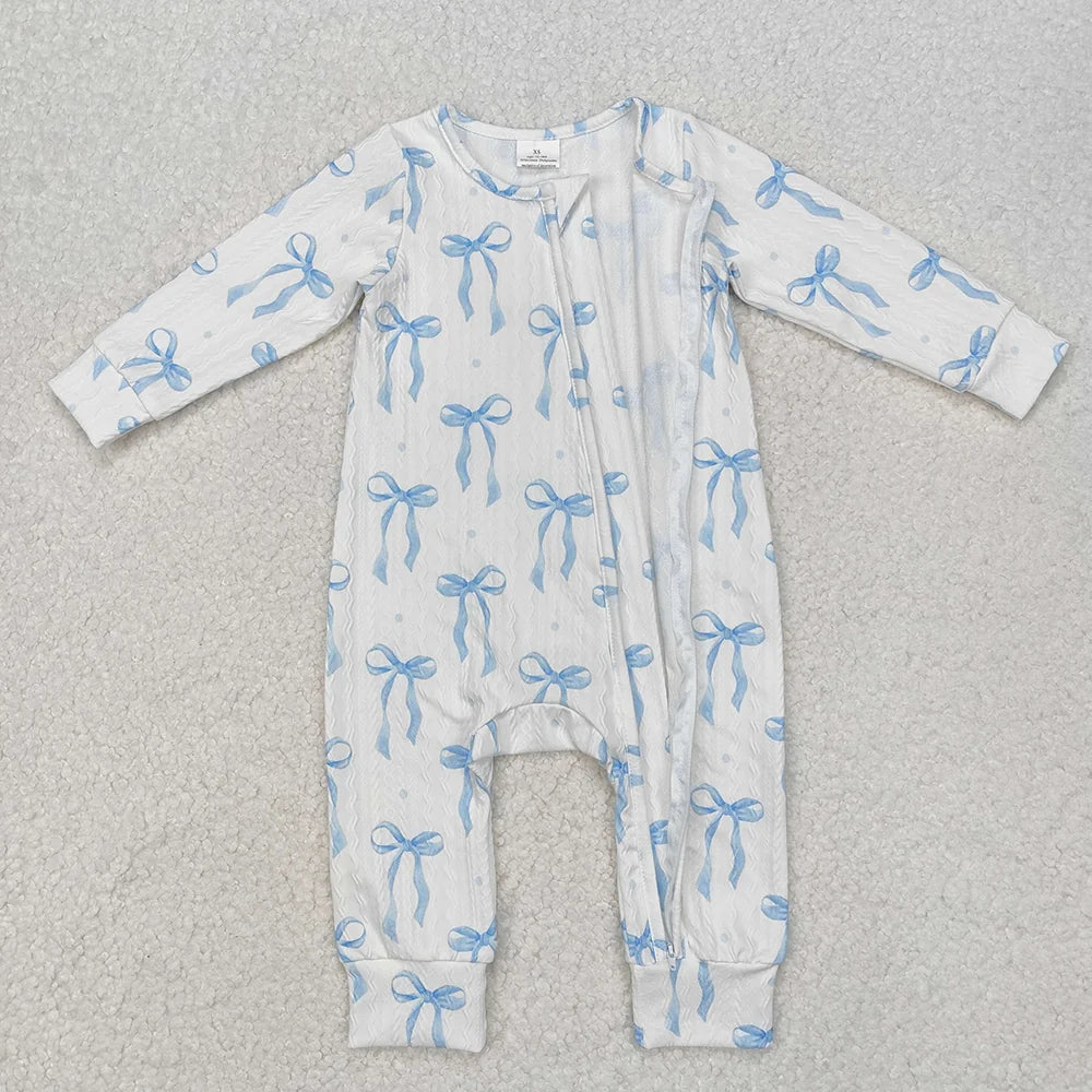 USA Shop Baby Girls Kids Long Sleeves Blue Bows Zipper Romper