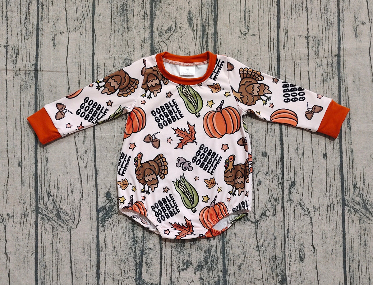 Baby Boy Long Sleeves turkey Pumpkins Thanksgiving Fall Bubble Romper