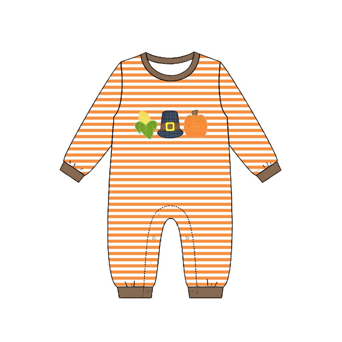 Preorder Baby Boys Kids Long Sleeves Pumpkin Orange Stripes Fall Romper Clothes ( Moq 5 )