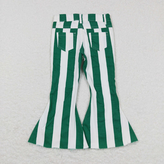 USA Shop Baby Girls Kids Green Stripes Denim Bell Bottoms Pants Jeans Clothes