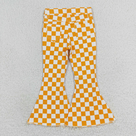 USA Shop Baby Girls Kids Orange Checkered Denim Bell Pants Jeans Clothes