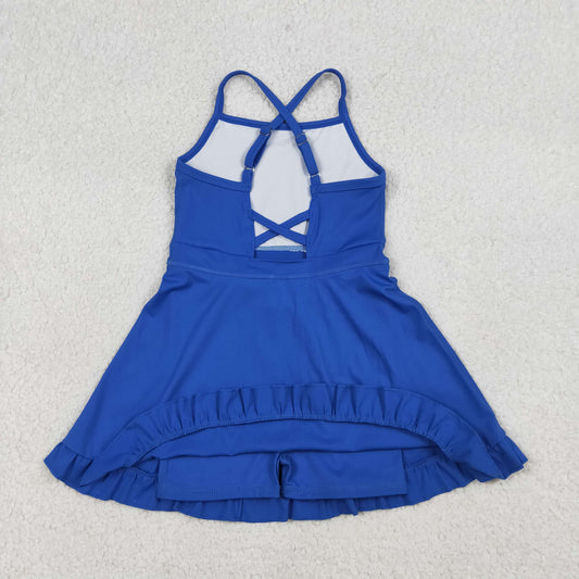 USA Shop Baby Girls Kids Straps Yoga Active Shorts Blue Ruffle Knee Length Dress