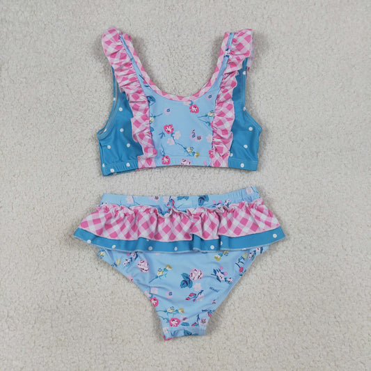 Baby Girls Kids Flower Buttons Ruffle Tops Bummie Shorts Set Swimsuit