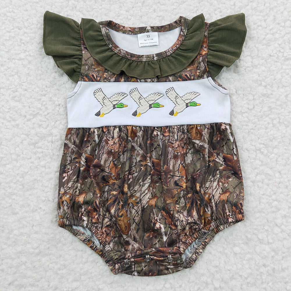 USA Shop Baby Girls Infant Embroidery Ducks Camo Ruffle Bubble Romper