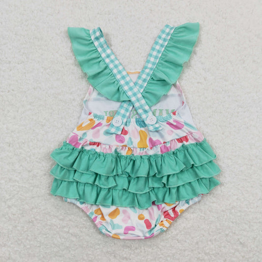 USA Shop Embroidery Mama's Girl Leopard Green Ruffle Romper