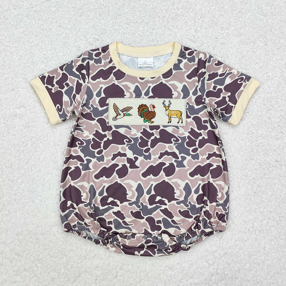 USA Shop Baby Boys Infant Short Sleeves Embroidery Deer Camo Bubble Romper