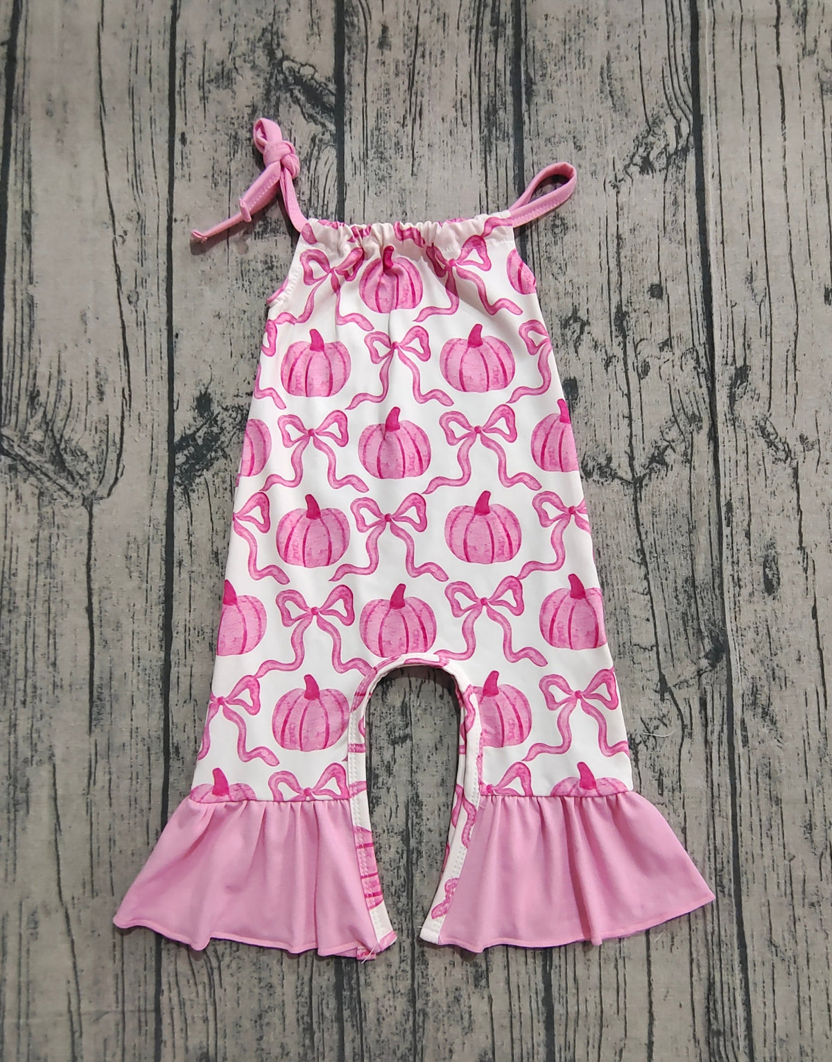 Baby Girl Halter Pink Bows Pumpkins Fall Romper Jumpsuit