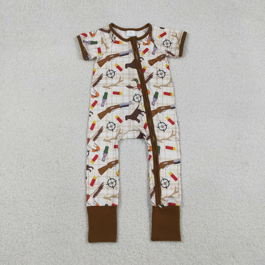 Sibling Baby Boys Kids Short Sleeves Ducks Hats Camo Hunting Two-way Zipper Romper