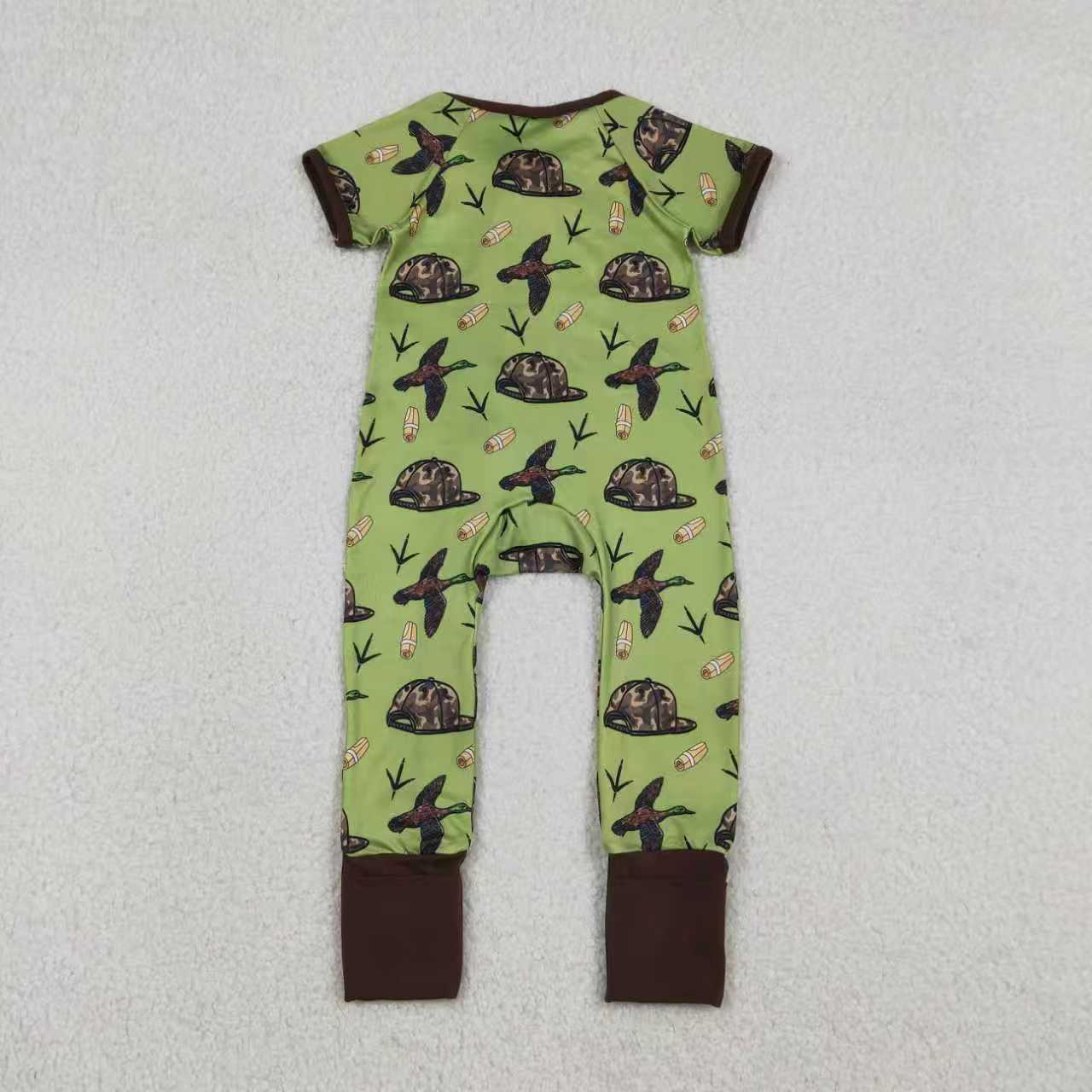 Sibling Baby Boys Kids Short Sleeves Ducks Hats Camo Hunting Two-way Zipper Romper