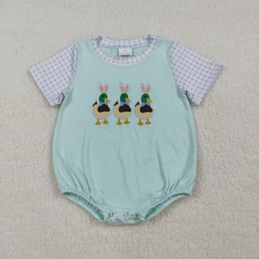 RTS Sibling Baby Boys Kids Short Sleeves Embroidery Ducks Rabbits Shirt Shorts Easter Set Romper