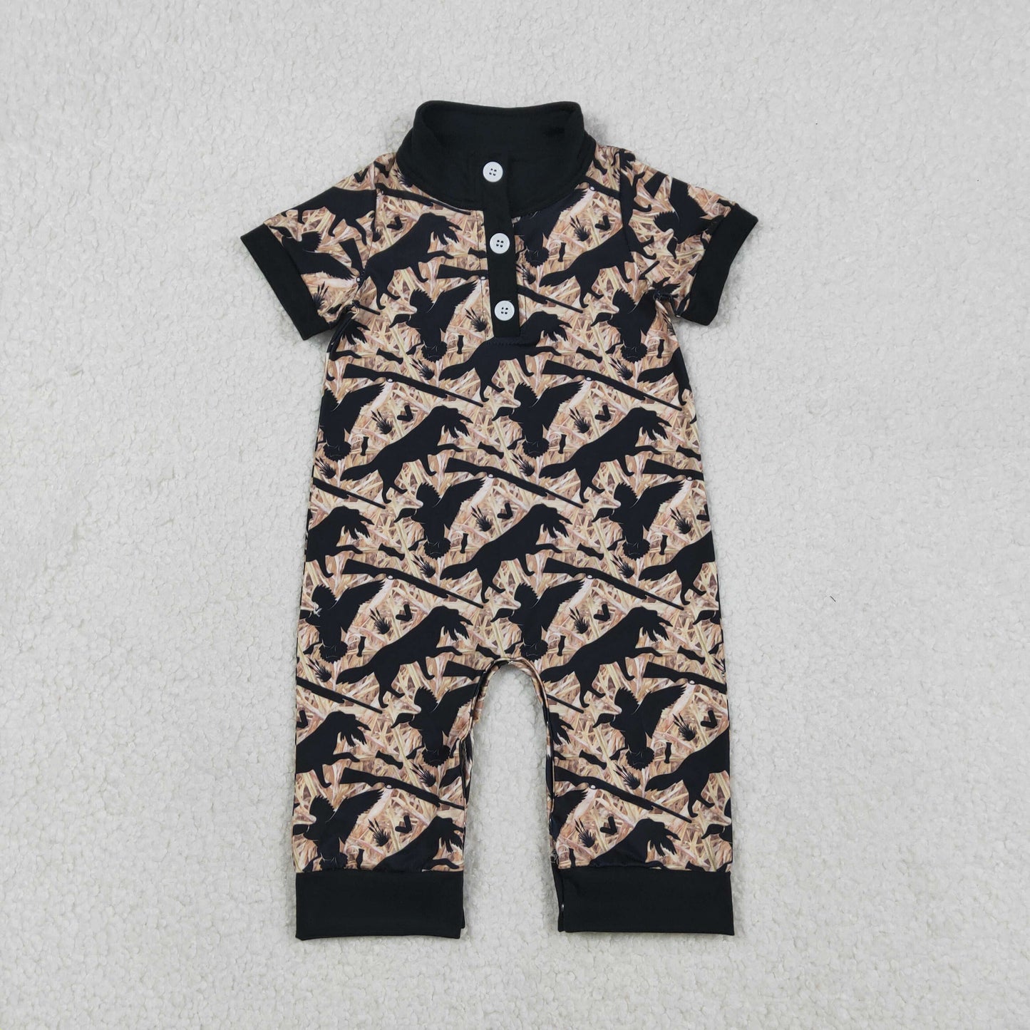 RTS Sibling Baby Boys Short Sleeves Deer Dogs Ducks Camo Hunting Buttons Rompers Clothes