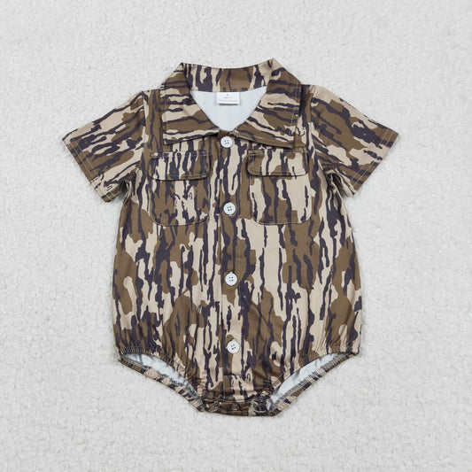 Sibling Baby Boys Infant Short Sleeves Southern Camo Pockets Buttons Rompers