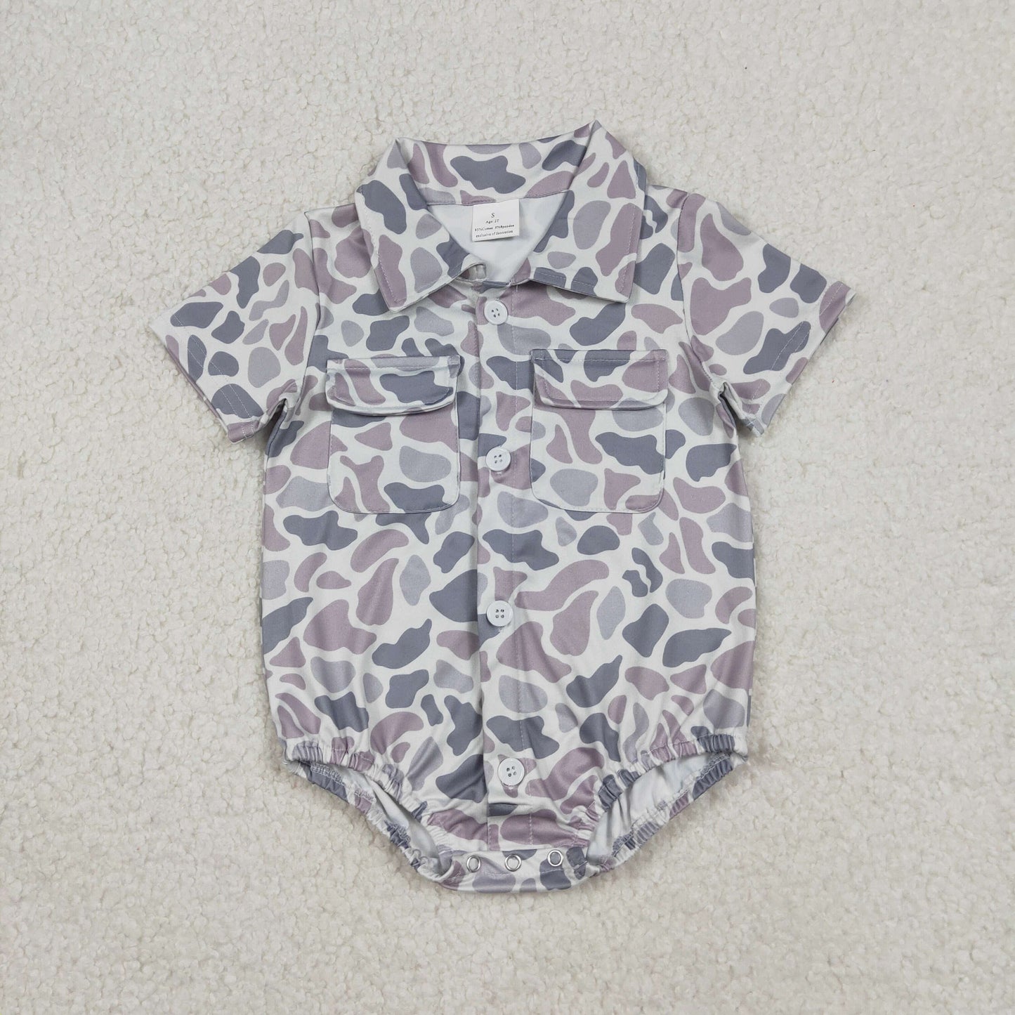USA Shop Baby Boys Infant Short Sleeves Grey Camo Buttons Pockets Romper