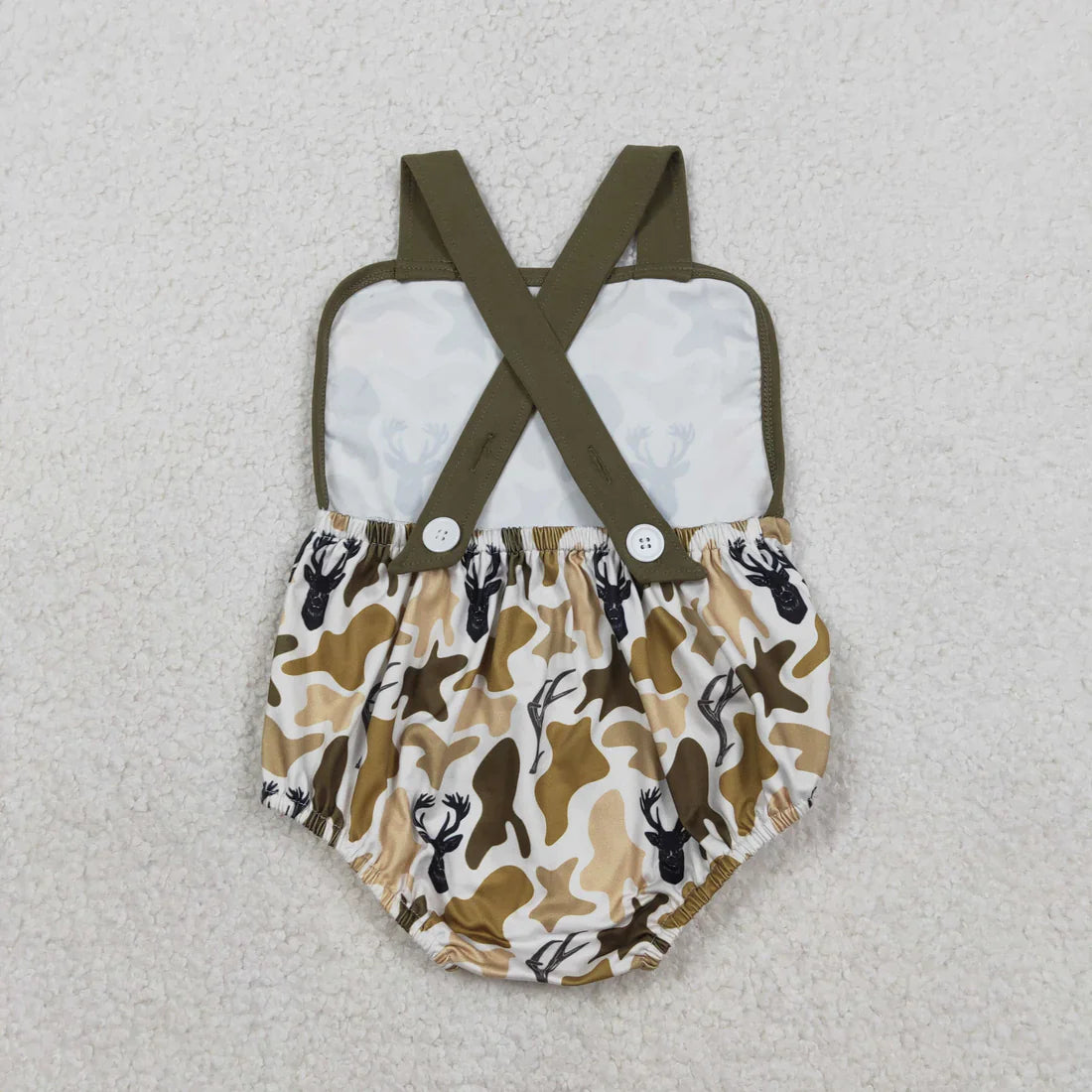 RTS Sibling Baby Boys Infant Sleeveless Dogs Ducks Deer Camo Summer Bubble Rompers Clothes