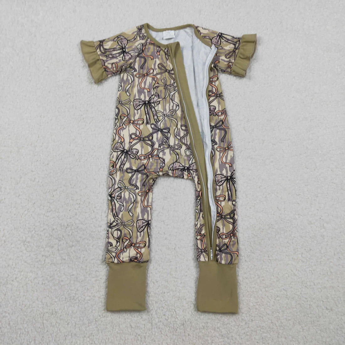 RTS Sibling Baby Girls Adult Women Short Sleeves Camo Bows Romper Dress Pajamas Sets
