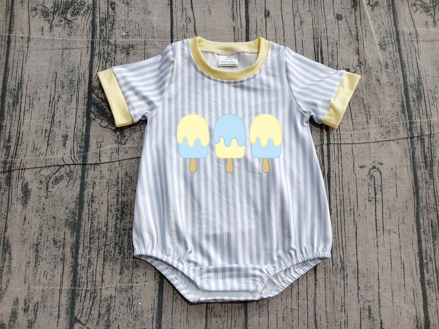 Preorder Baby Boys Infant Short Sleeves Embroidery Popsicle Stripes Summer Romper