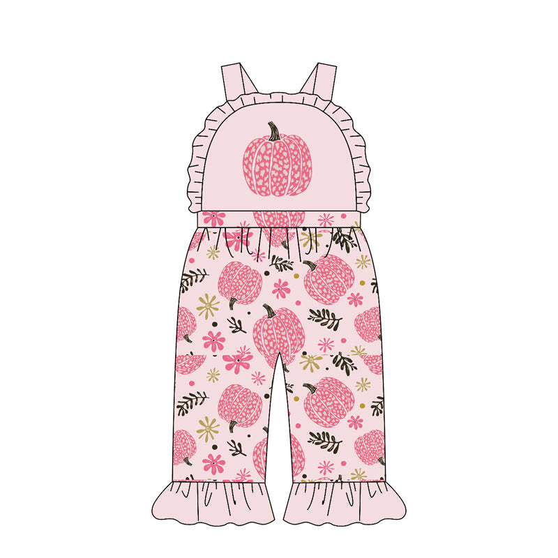 Preorder Baby Girl Kids Sleeveless Pumpkins Flower Ruffle Pants Jumpsuit Clothes ( Moq 5 )