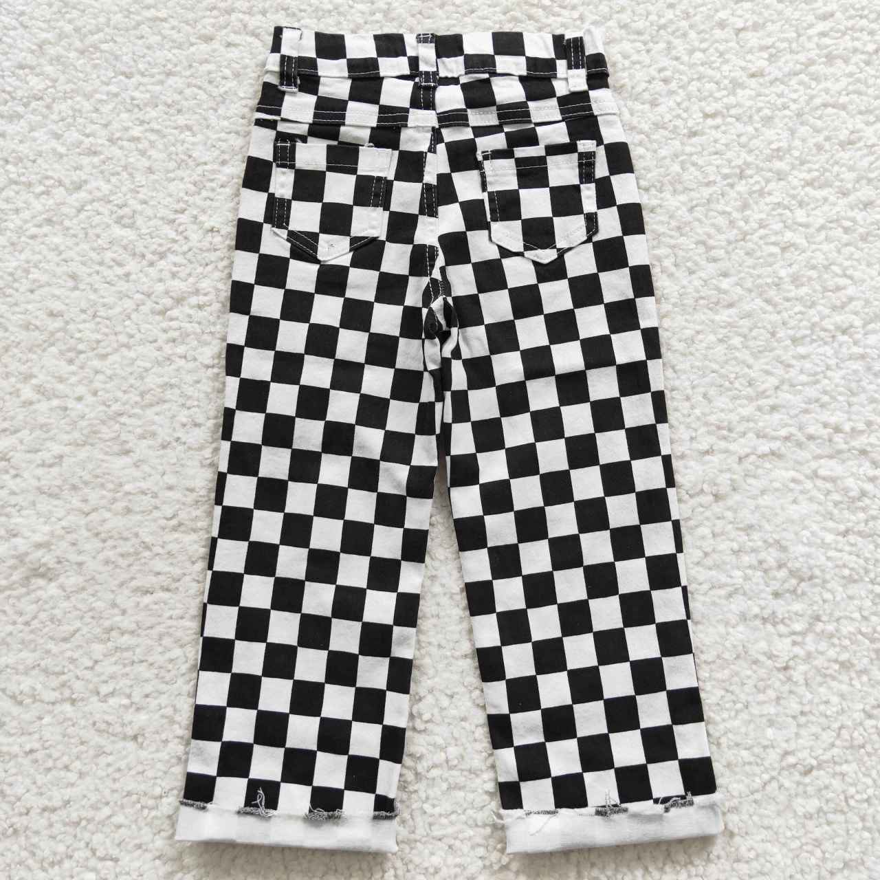 P0122 Baby Boys Kids Black Checked Denim Pants Jeans Bottoms Clothes