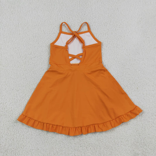 Baby Girls Kids Straps Orange Ruffle Shorts Knee Length Yoga Active Dress