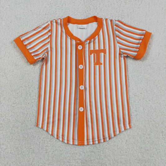 Baby Boy Kids Short Sleeves Orange Grey Stripes Shirt Team Tops
