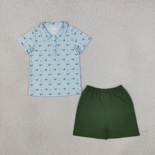 Baby Boys Kids Short Sleeves Ducks Shirt Green Shorts Summer Set