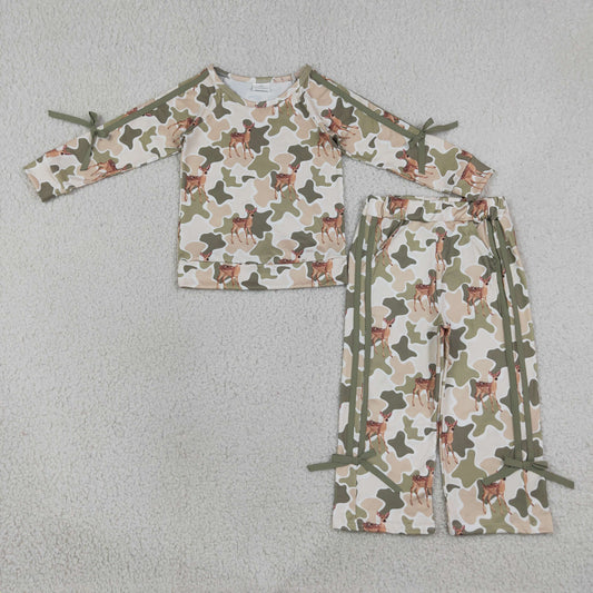 Sibling Baby Girls Kids Bows Long Sleeves Flower Camo Shirts Pants Sets Clothes