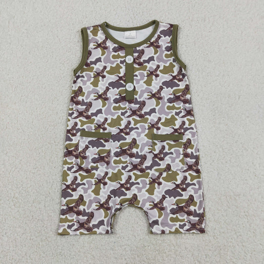 Baby Boys Kids Sleeveless Ducks Camo Hunting Buttons Romper