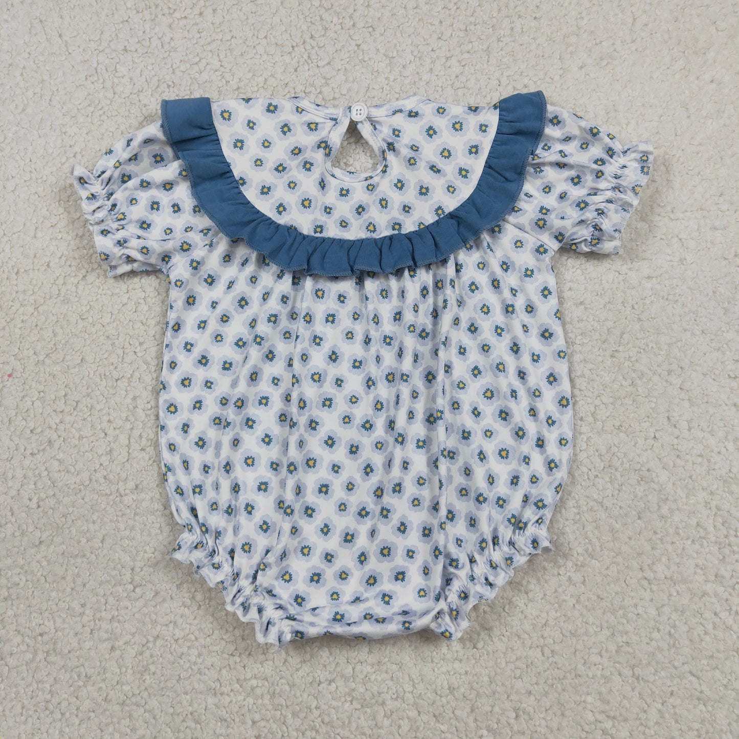 Baby Girls Infant Short Sleeves Embroidery Daddy's Girl Flower Smocked Romper