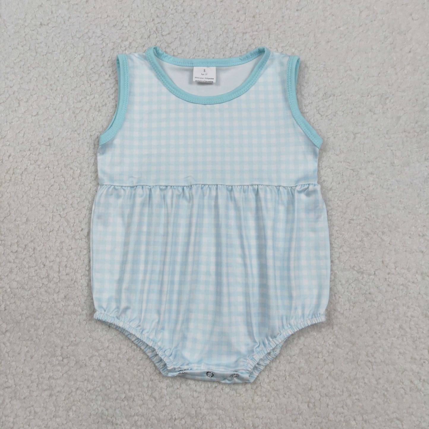 RTS Baby Boys Infant Blue Plaid Sleeveless Summer Bubble Romper