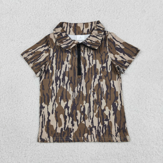 Baby Boys Kids Short Sleeves Camo Zipper Pullover Shirt Tops Southern Clothes
