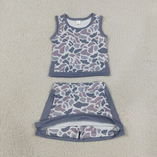 Baby Girls Kids Grey Camo Tops Skirt Shorts Set Yoga Active Clothes