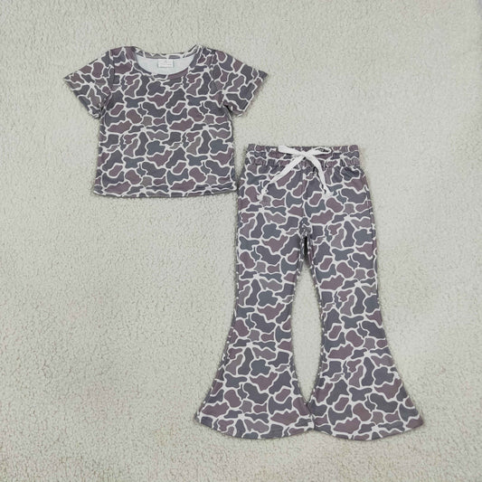 Baby Girl Toddler Short Sleeves Shirt Tops Pants Clothes Camo Set