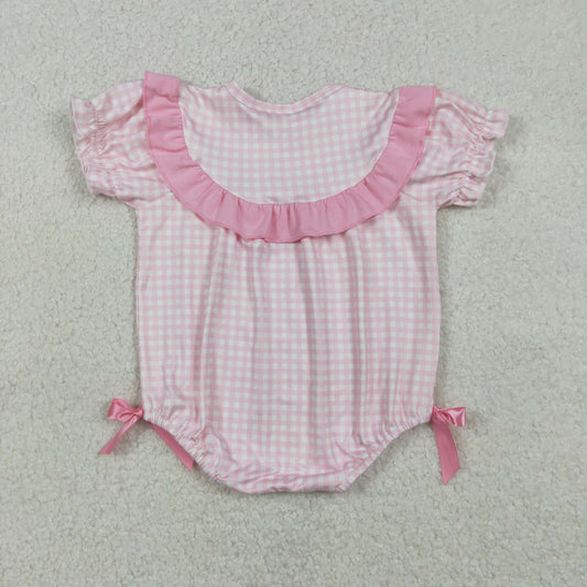 Baby Girls Infant Short Sleeves Chicks Rabbit Flower Pink Plaid Easter Romper