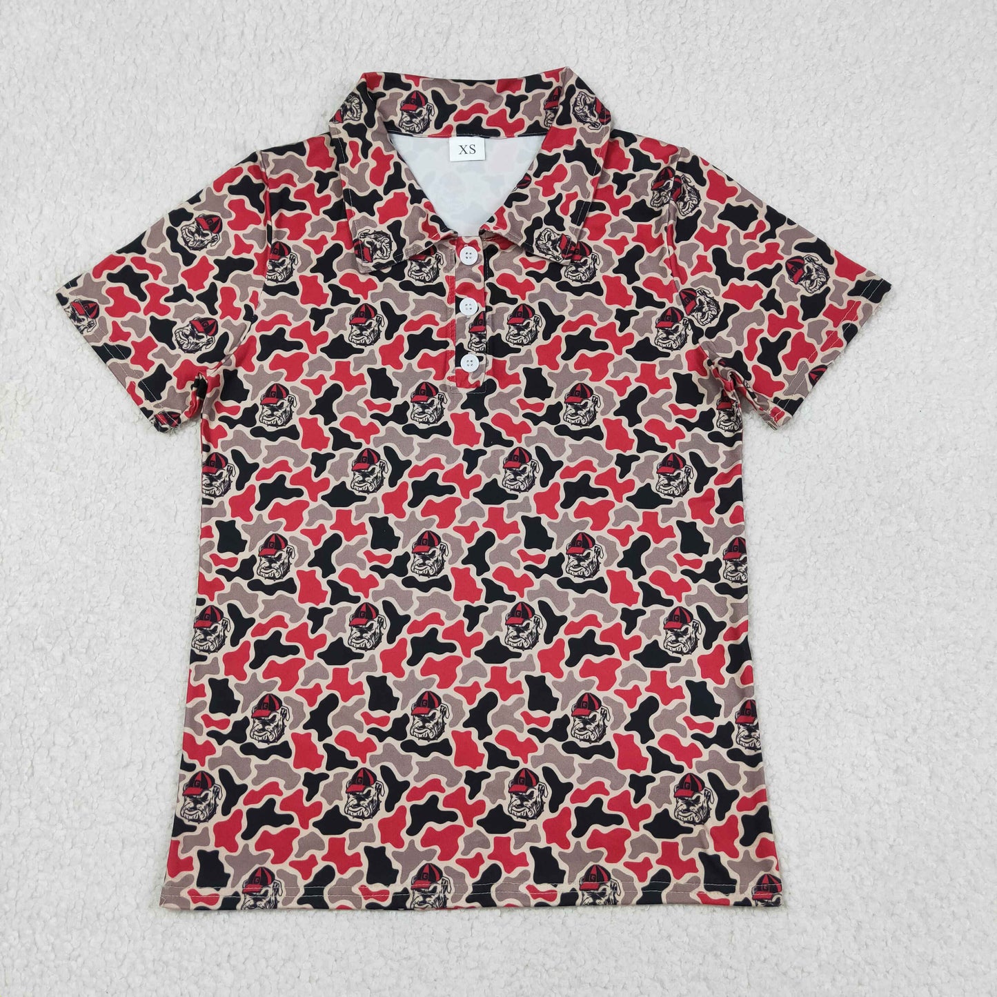 Adult Men Short Sleeves Dogs Camo Buttons Polo Shirt Team Tops