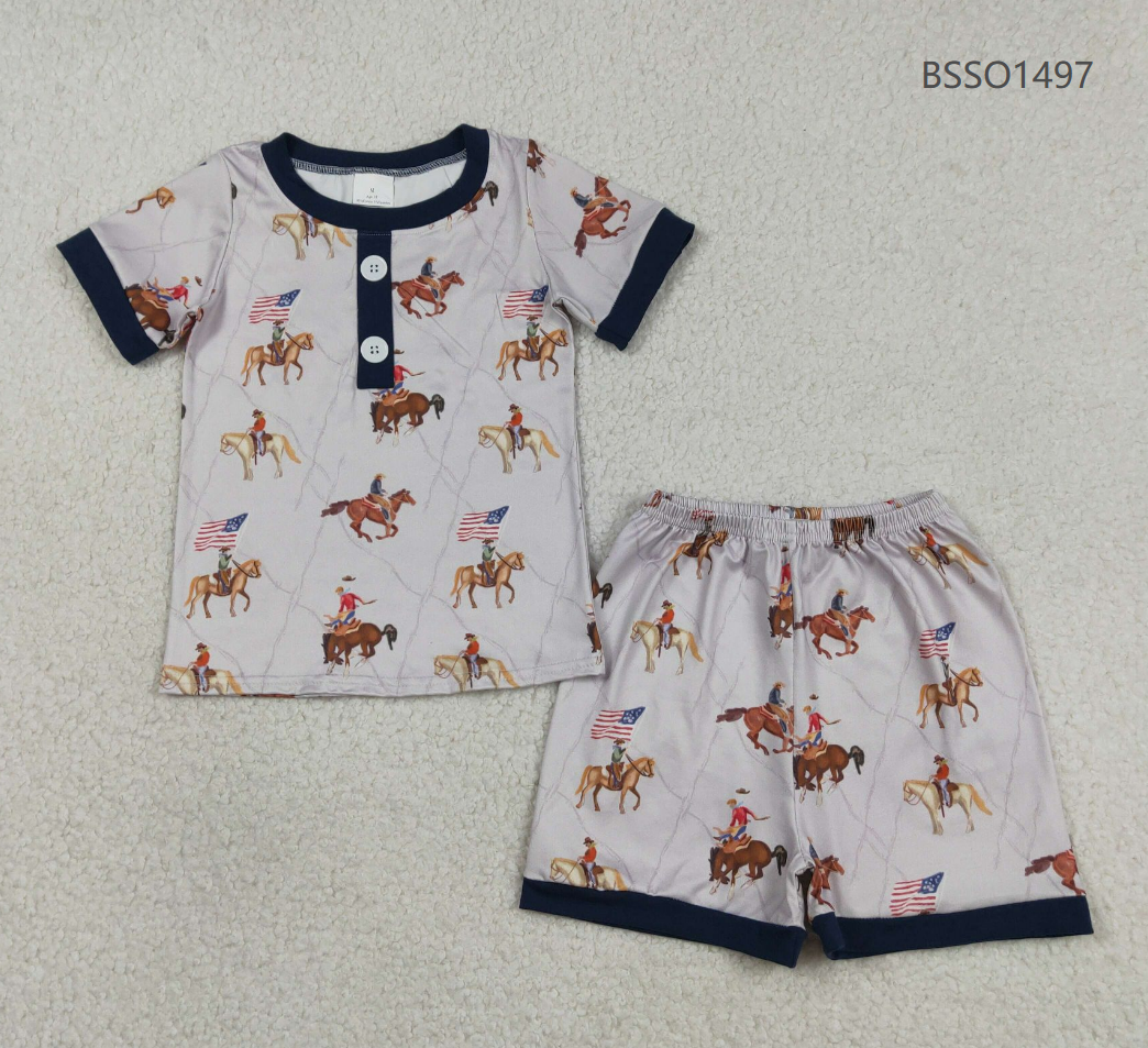 Baby Boys Kids Short Sleeves Shirt Western Rodeo Shorts July 4th Pajamas Set
