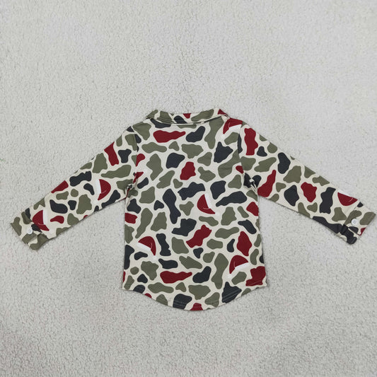 Baby Boys Kids Long Sleeves Green Red Camo Buttons Shirt Tops