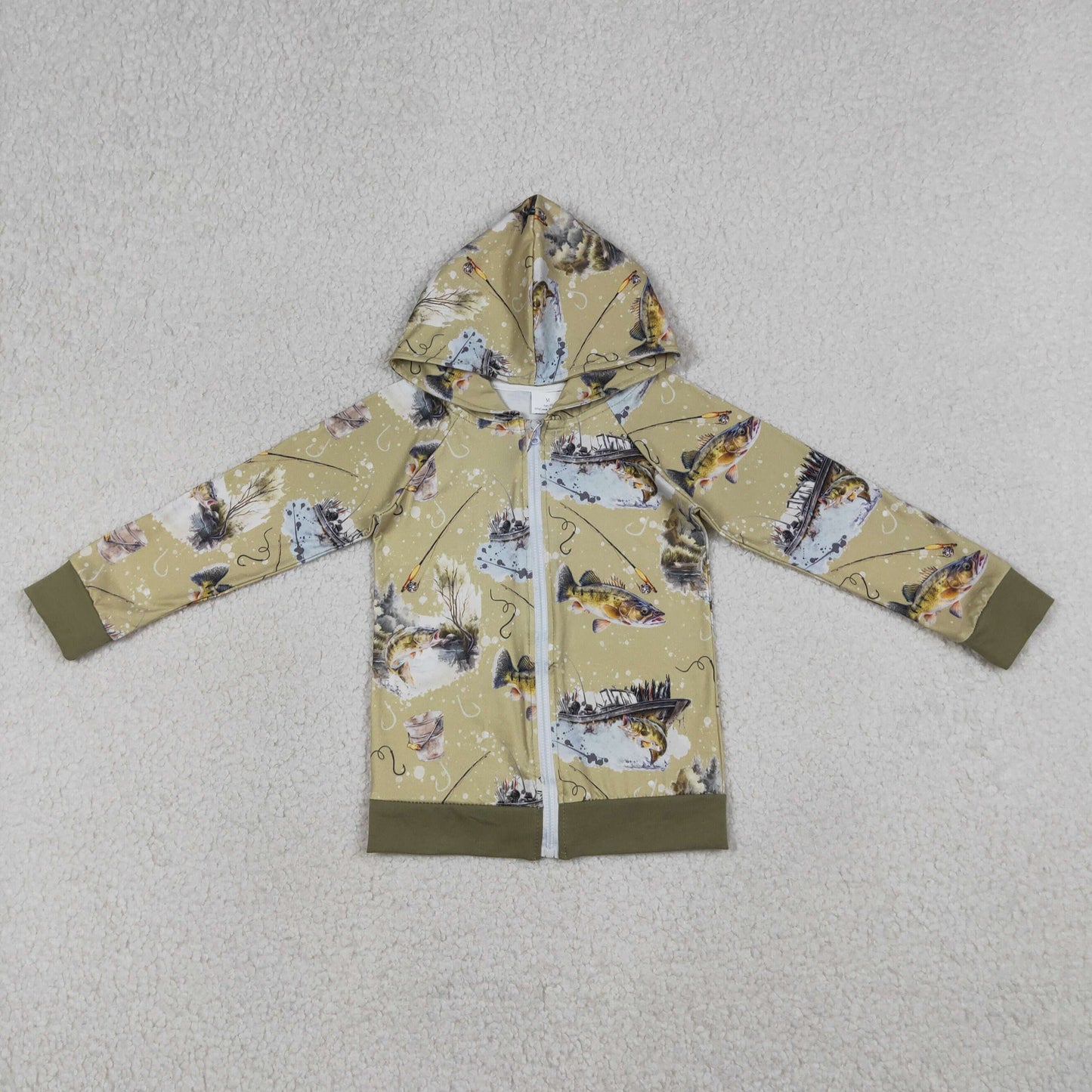 RTS Baby Boys Kids Long Sleeves Fishing Zipper Hoodie Green Coat Tops