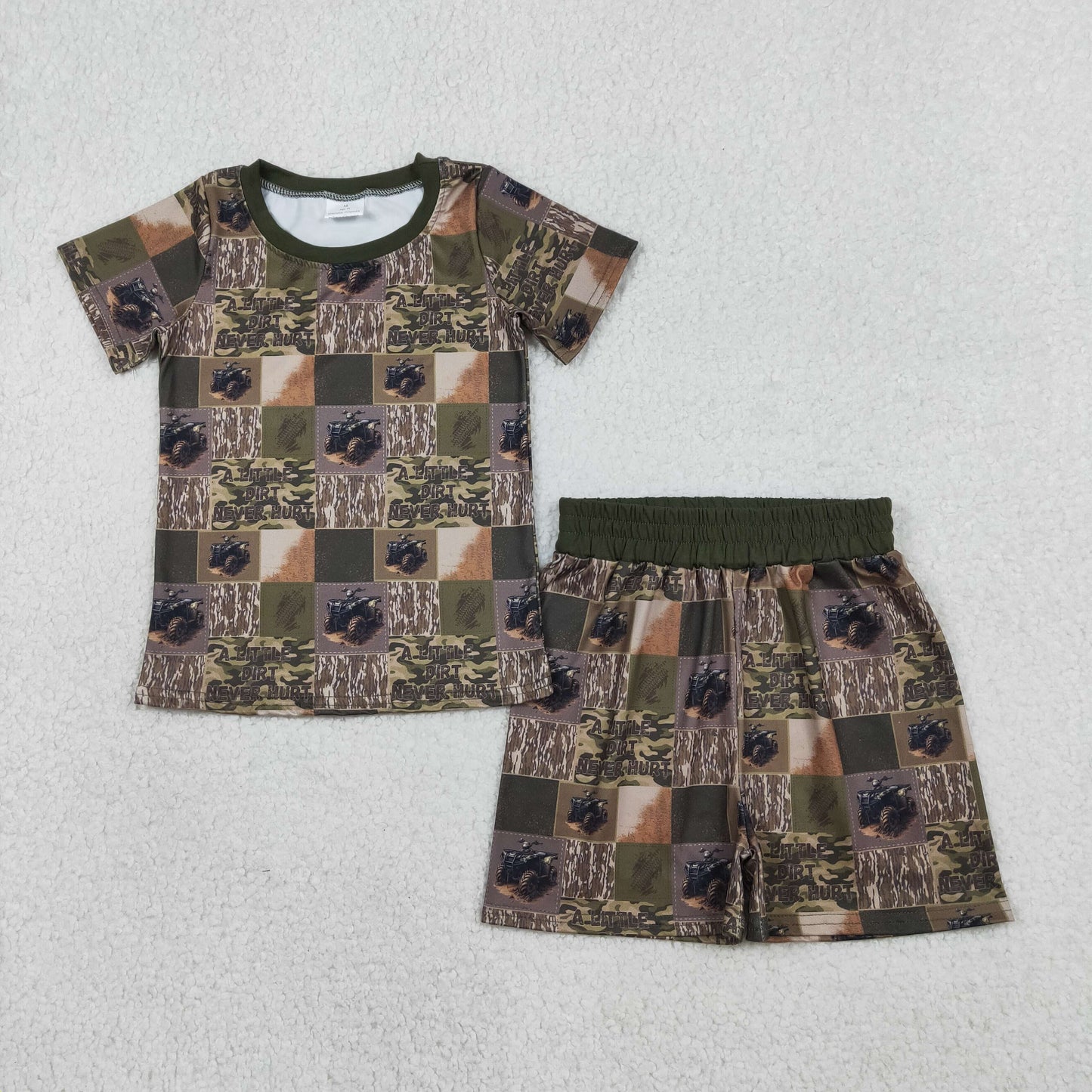 RTS Baby Boys Kids Short Sleeves Tractors Camo Plaid Shirt Shorts Summer Pajamas Set