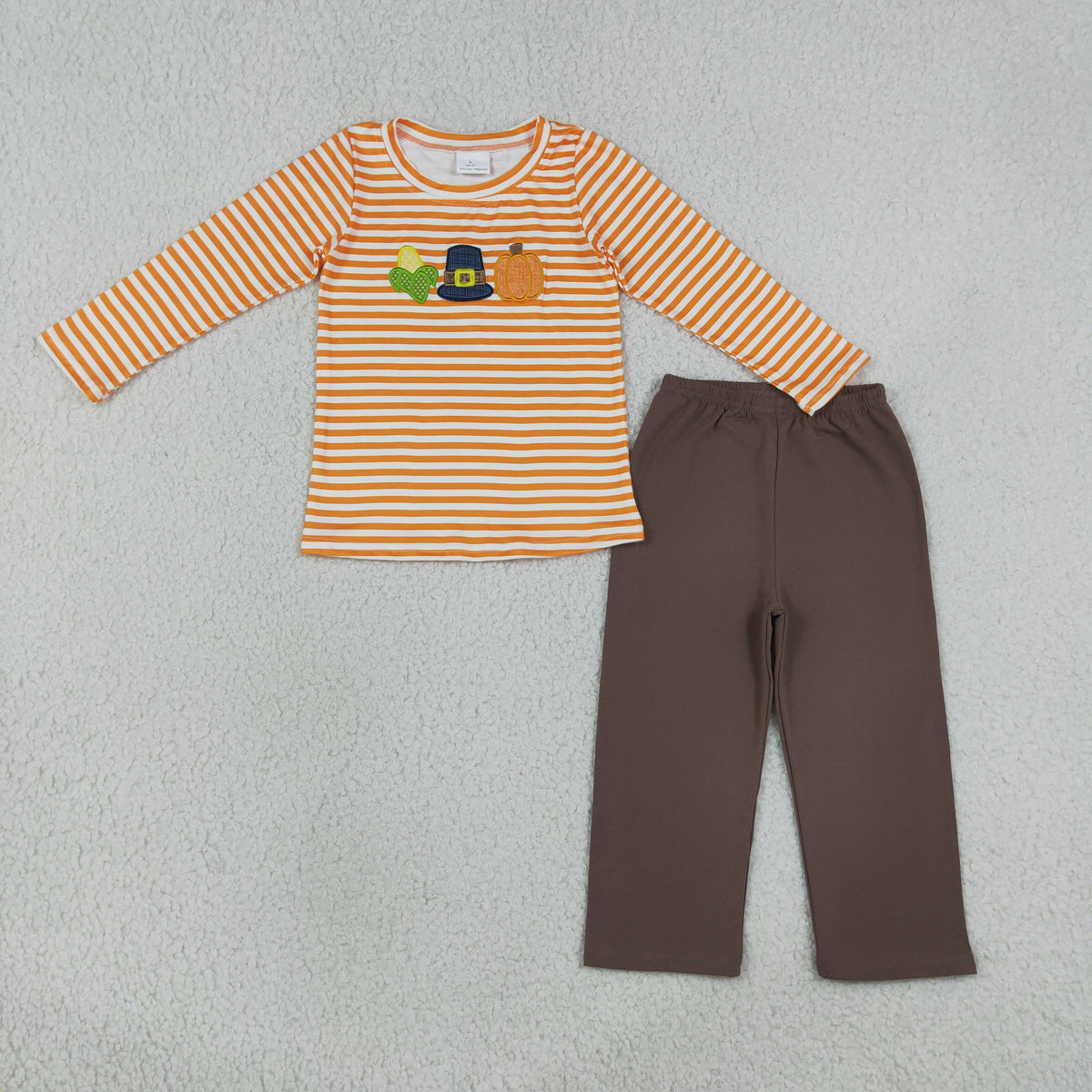 Baby Boys Kids Embroidery Pumpkin Stripes Shirt Pants Set Fall Clothes