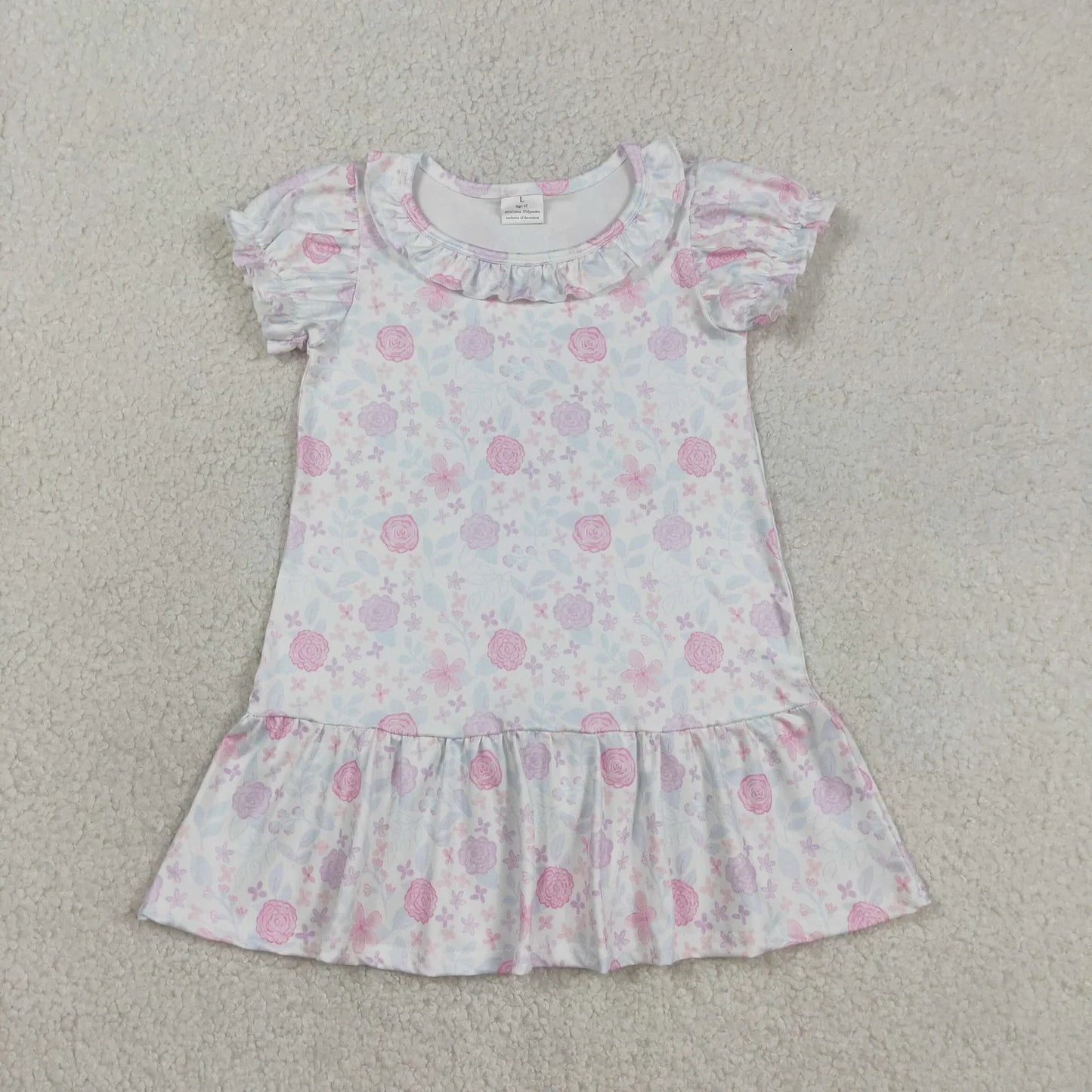 RTS Sibling Baby Girls Kids Short Sleeves Flower Ruffle Romper Dress Summer Clothes