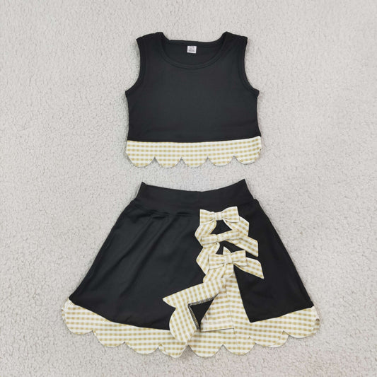 Baby Girls Kids Scallop Black Shirt Bows Skirt Shorts Set Yoga Active Clothes